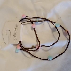 Ettika faux leather,gold, blue,pink necklace